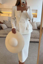 Square Neckline Blazer and Skirt Two-Piece Set