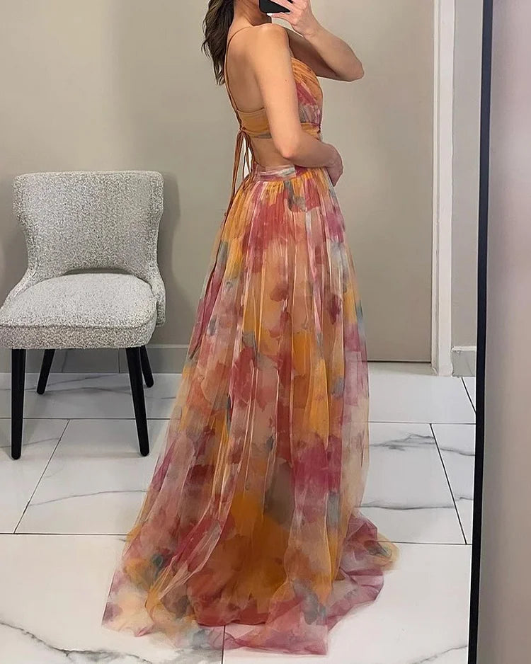 Multicolor Floral Spaghetti Strap Maxi Dress
