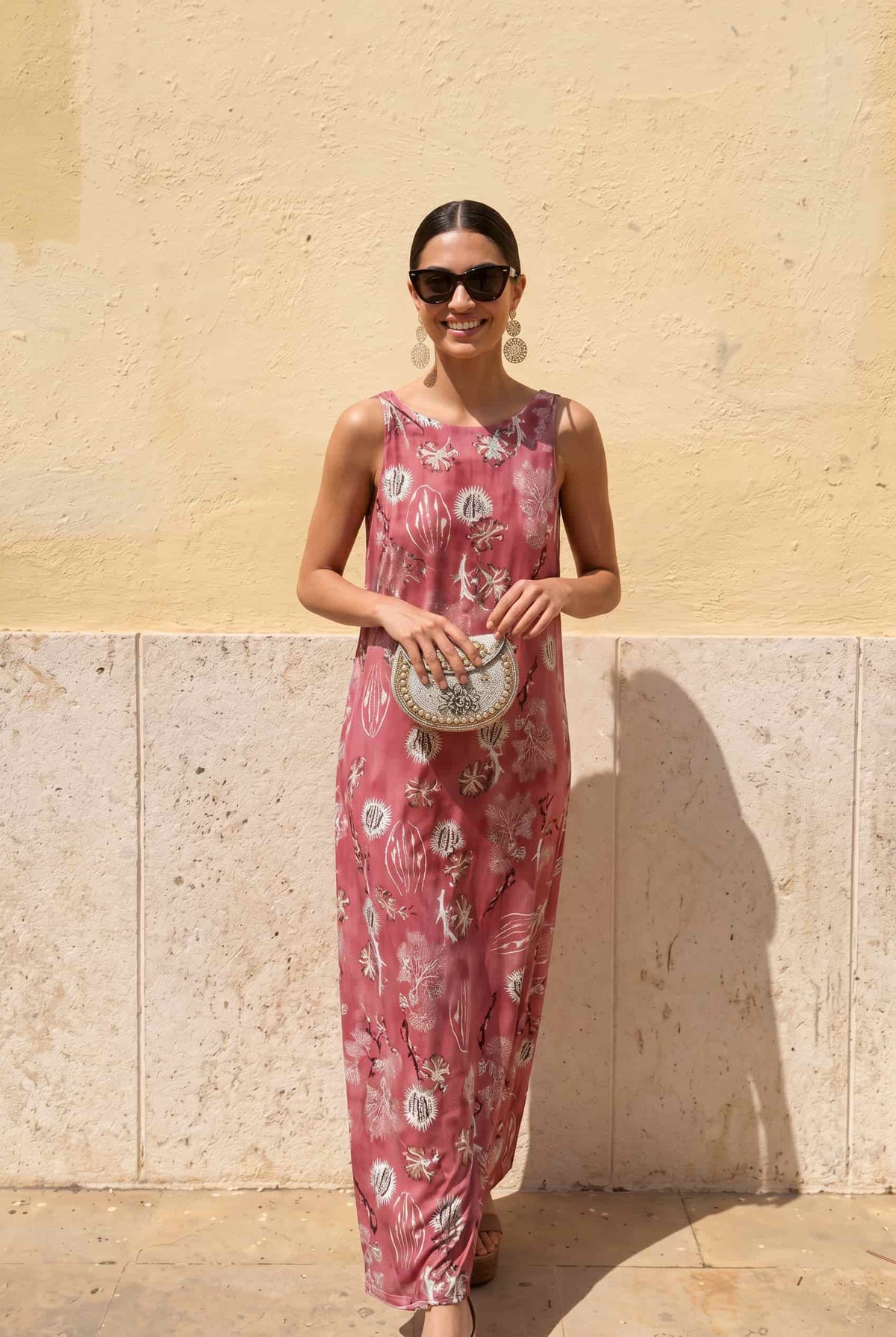 Retro Floral Sleeveless Midi Dress