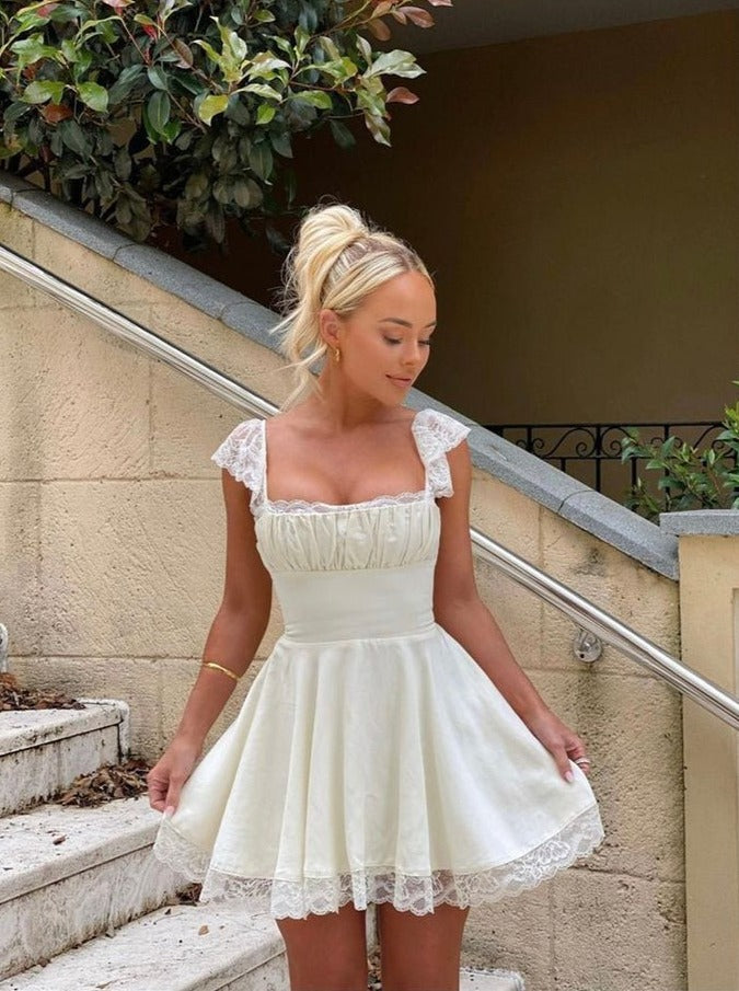 White Back Lace-Up Mini Dress