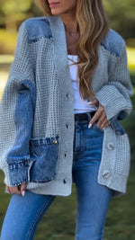 Slouchy Denim Patchwork Knitted Cardigan Jacket