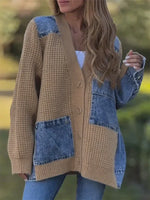 Slouchy Denim Patchwork Knitted Cardigan Jacket