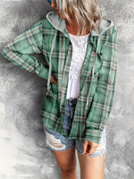 Tartan Plaid Print Drawstring Hooded Shirt