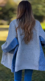 Slouchy Denim Patchwork Knitted Cardigan Jacket