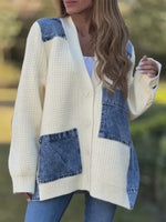 Slouchy Denim Patchwork Knitted Cardigan Jacket