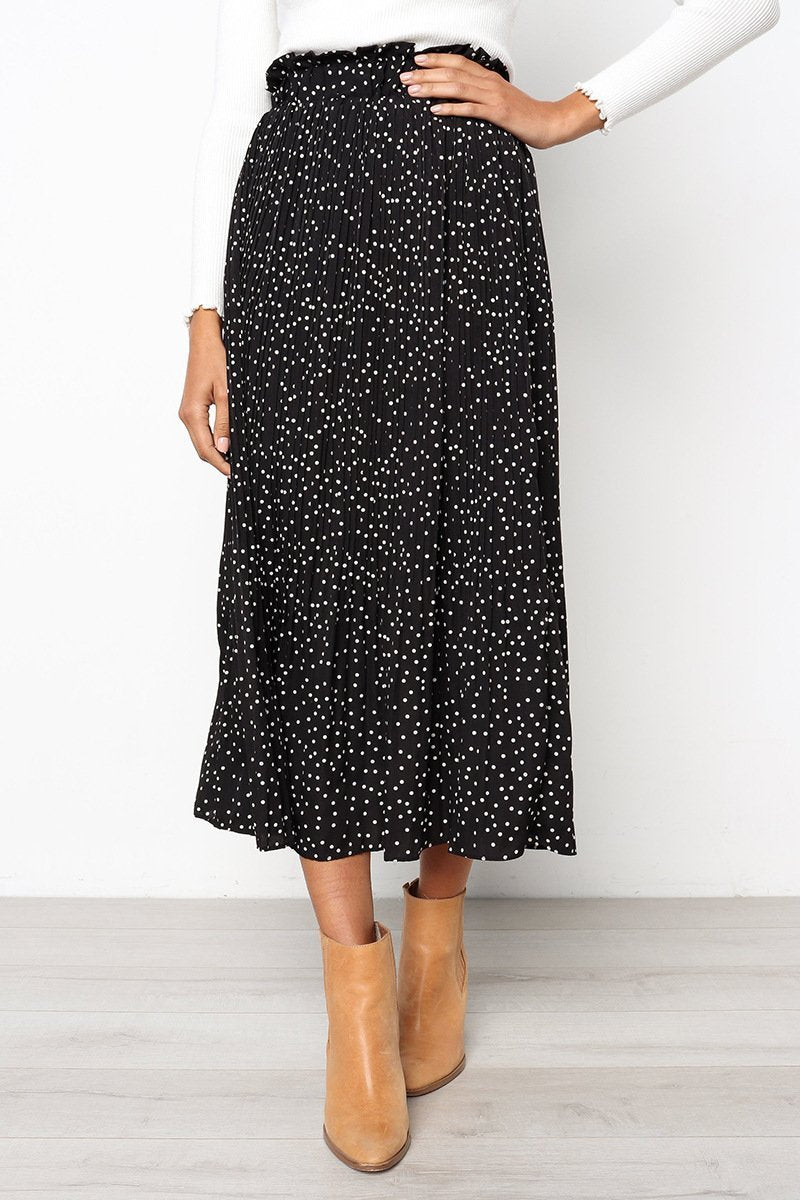 Elastic Waistband Dotted Print Midi Skirt
