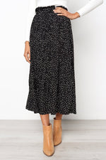 Elastic Waistband Dotted Print Midi Skirt