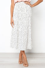 Elastic Waistband Dotted Print Midi Skirt