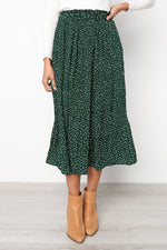 Elastic Waistband Dotted Print Midi Skirt