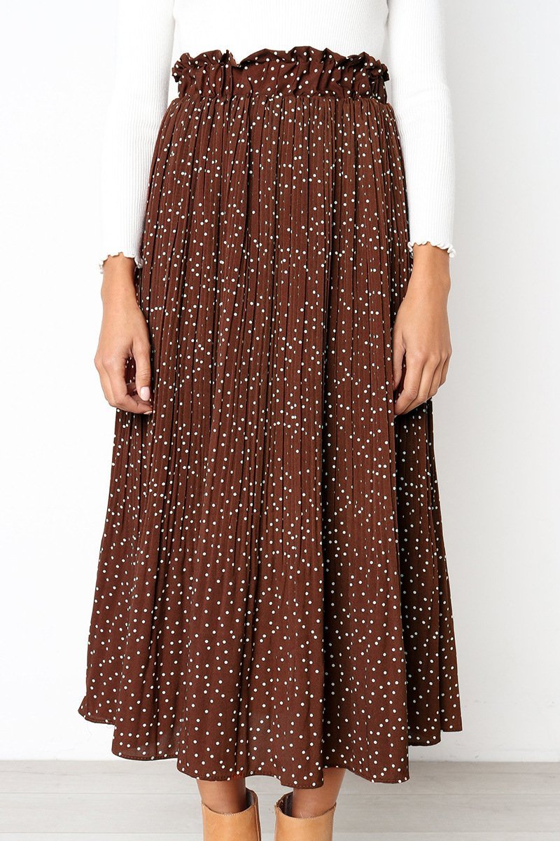 Elastic Waistband Dotted Print Midi Skirt