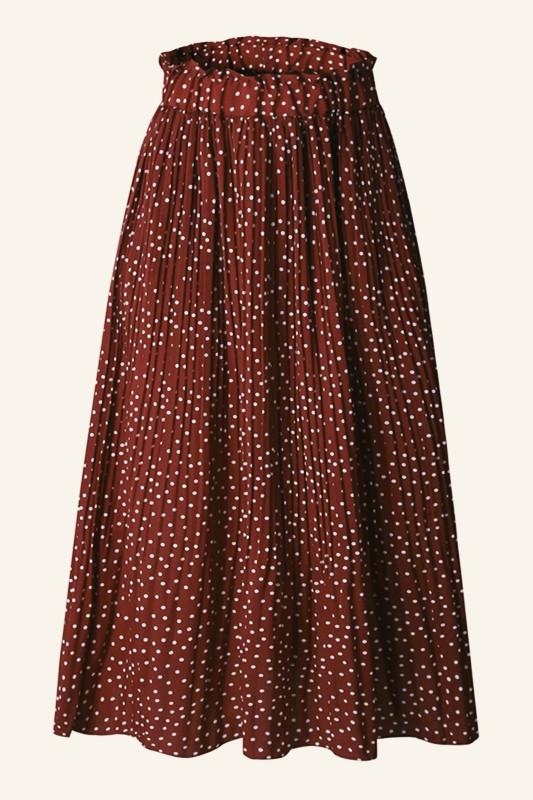 Elastic Waistband Dotted Print Midi Skirt