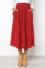Elastic Waistband Dotted Print Midi Skirt