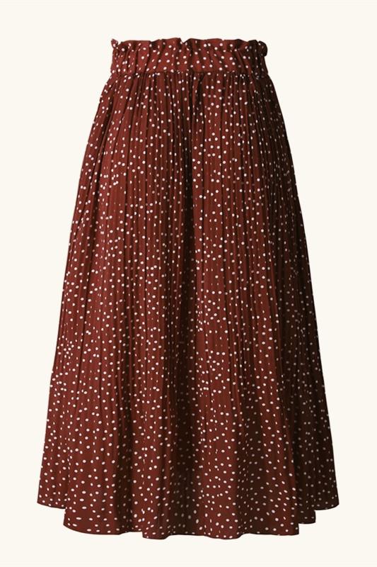 Elastic Waistband Dotted Print Midi Skirt