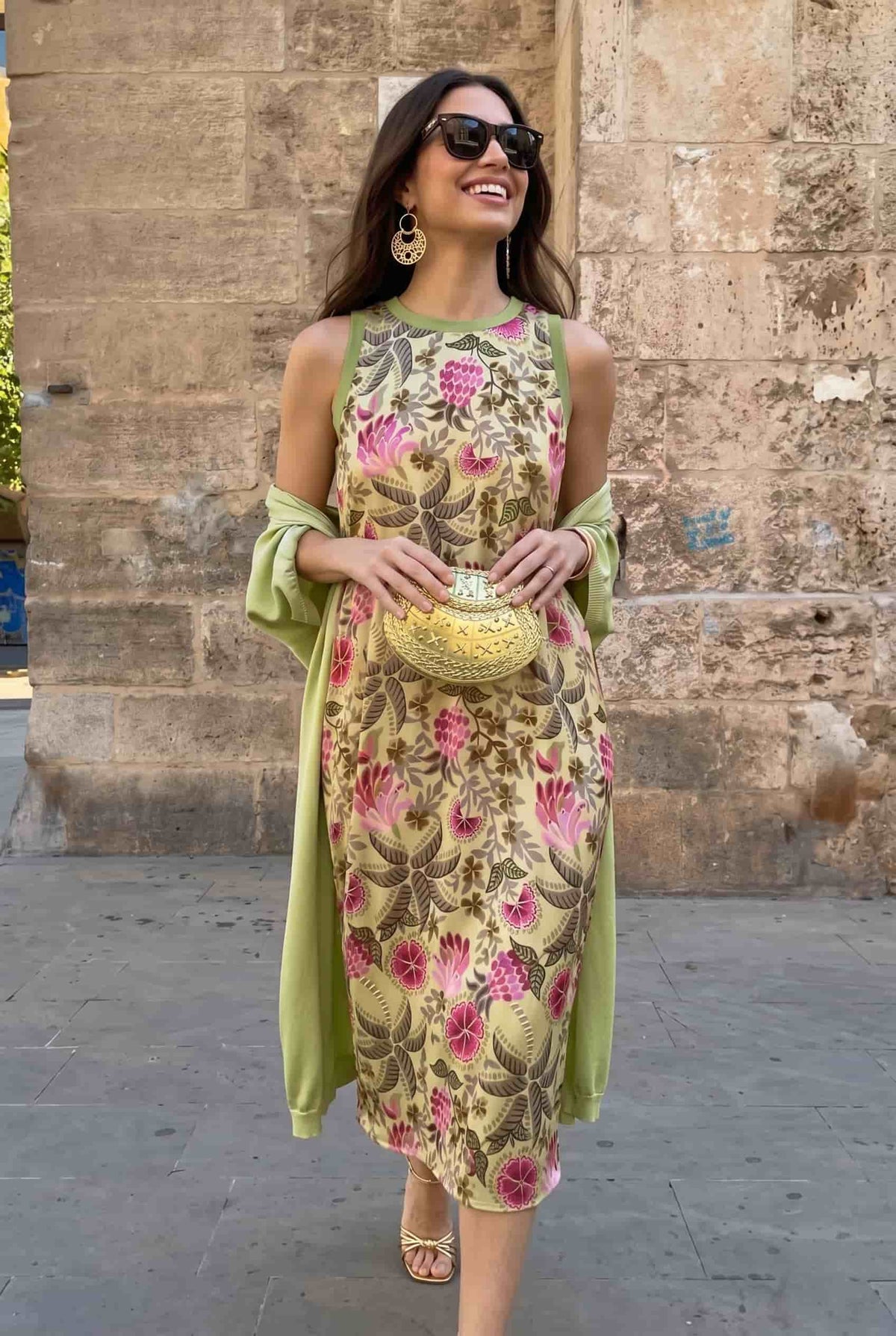 Retro Floral Sleeveless Midi Dress
