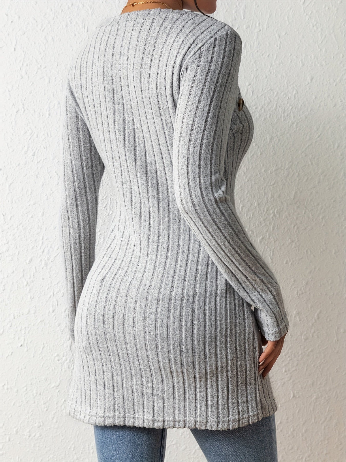 Button Trim Ribbed Knit Sweater