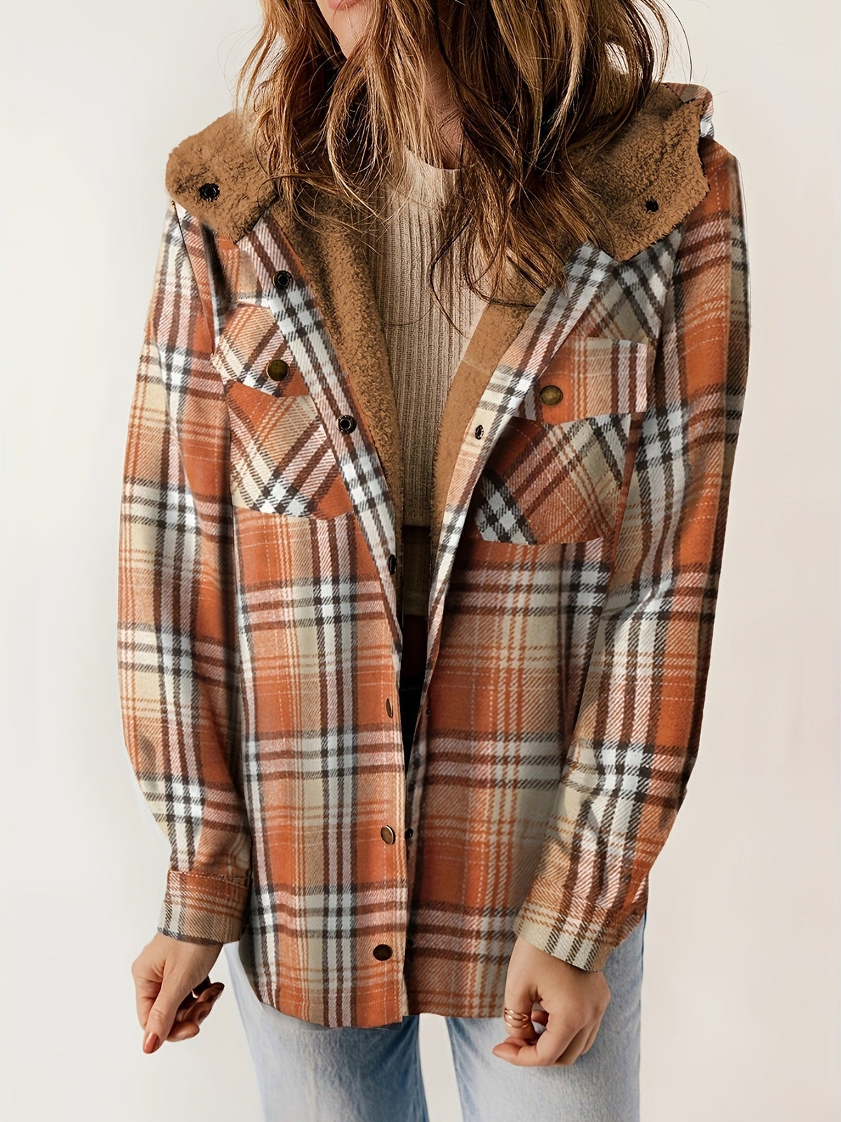 Plaid Pattern Thermal Lining Hooded Jacket