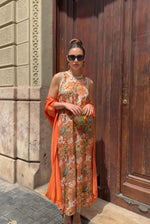 Retro Floral Sleeveless Midi Dress