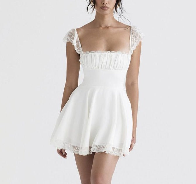 White Back Lace-Up Mini Dress