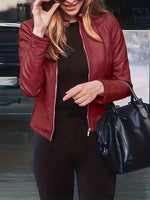Cool Zippered Faux Leather Crop Jacket