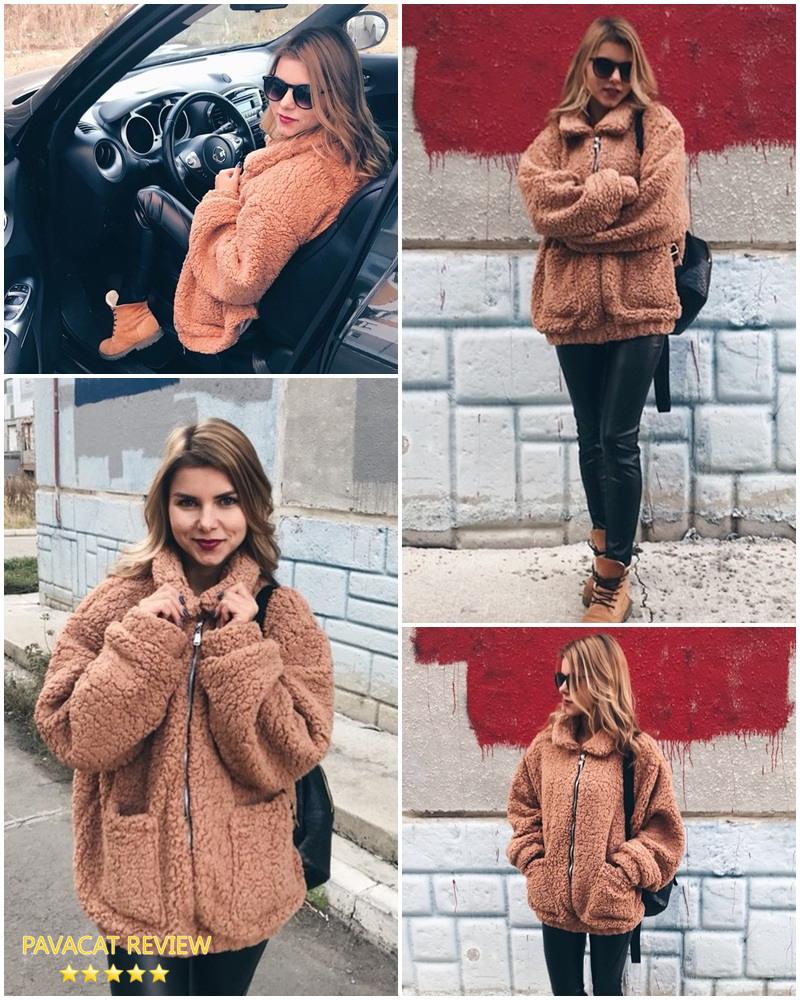 Faux Fur Front Zipper Coat