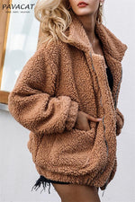 Faux Fur Front Zipper Coat