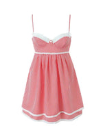 Red Gingham Print Mini Dress