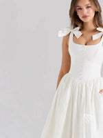 White Bow Detail Midi Dress