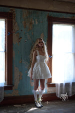 White Pleated Waist Sleeveless Mini Dress