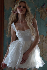 White Pleated Waist Sleeveless Mini Dress