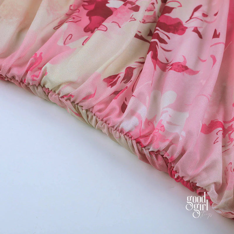 Pink Rose Print Backless Mini Dress
