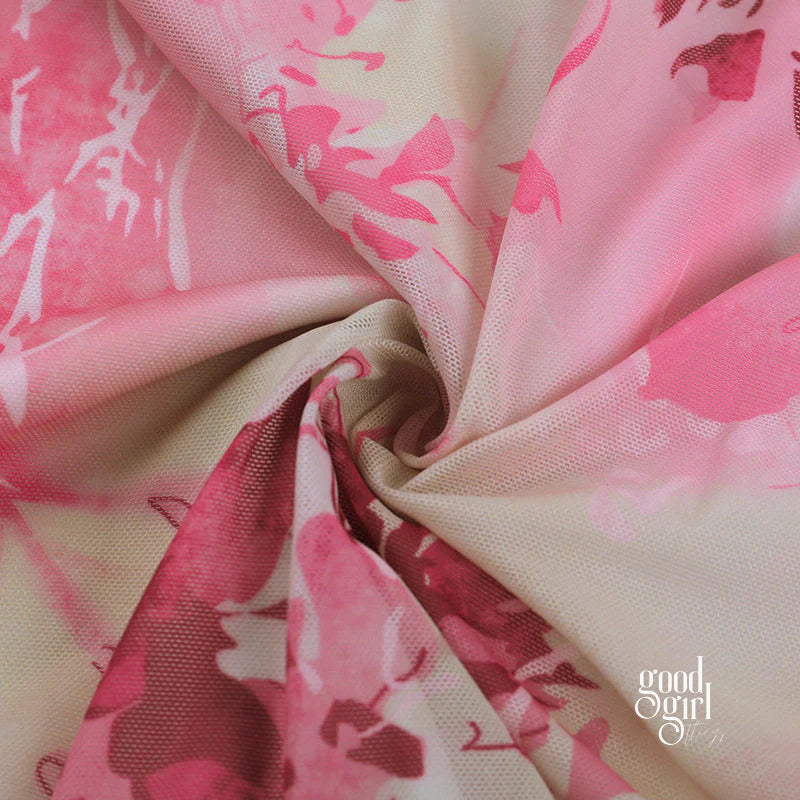 Pink Rose Print Backless Mini Dress