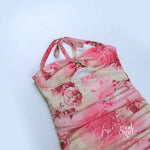 Pink Rose Print Backless Mini Dress