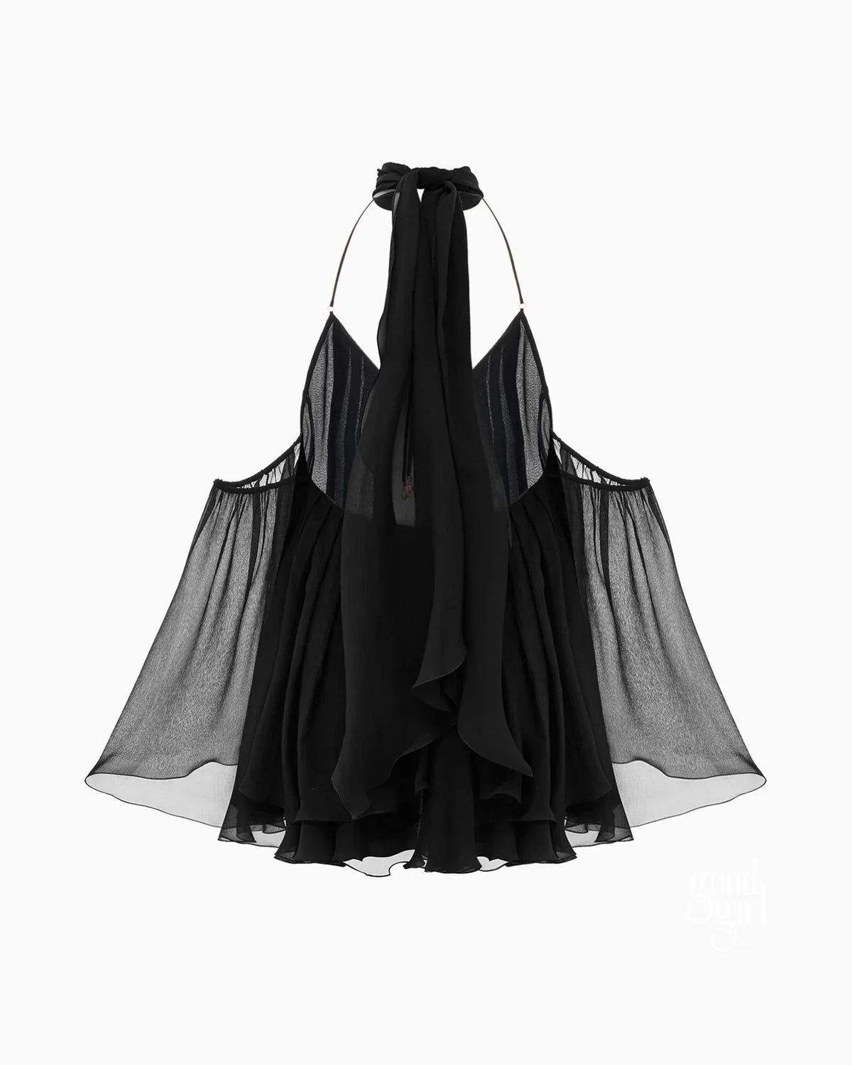 Chiffon Cold Shoulder Bell Sleeve Mini Dress