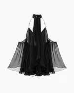 Chiffon Cold Shoulder Bell Sleeve Mini Dress