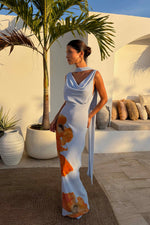 Ice Blue Floral Halter Maxi Dress