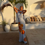 Ice Blue Floral Halter Maxi Dress
