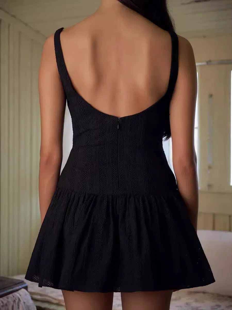 Sweet Eyelet Buttoned Mini Dress