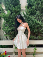 White Floral Halter Mini Dress