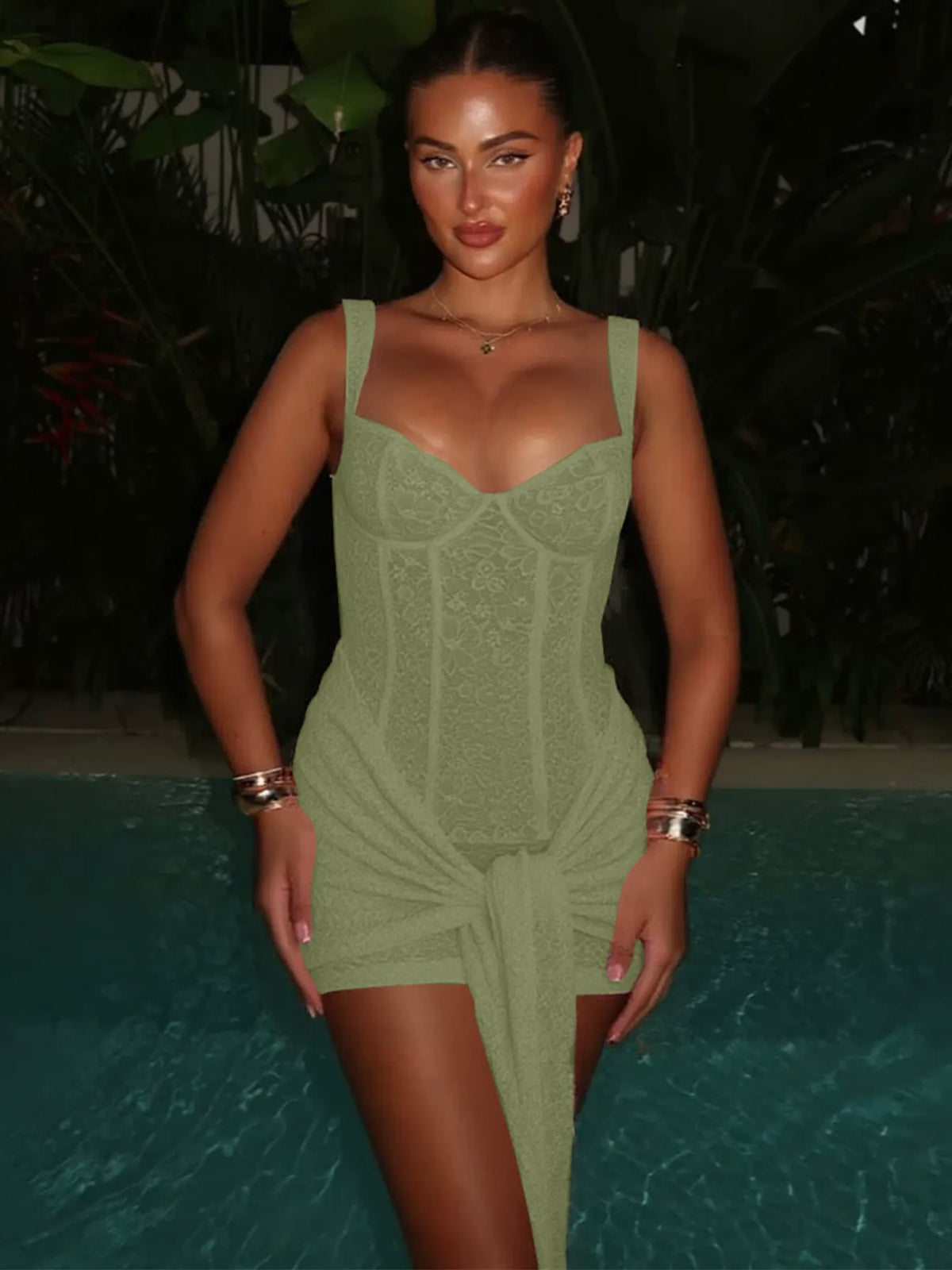 Crochet Lace Self-Tie Mini Dress