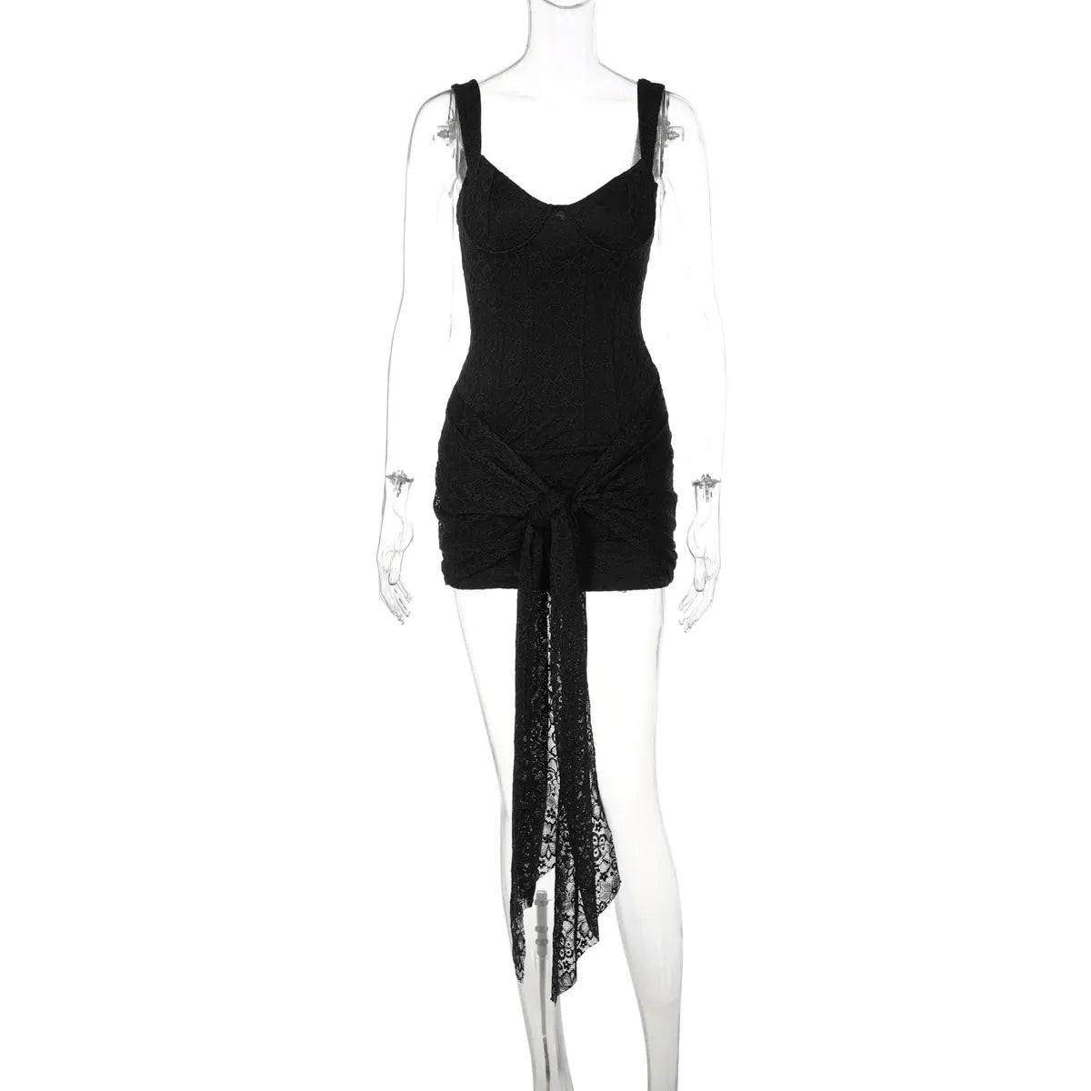 Crochet Lace Self-Tie Mini Dress