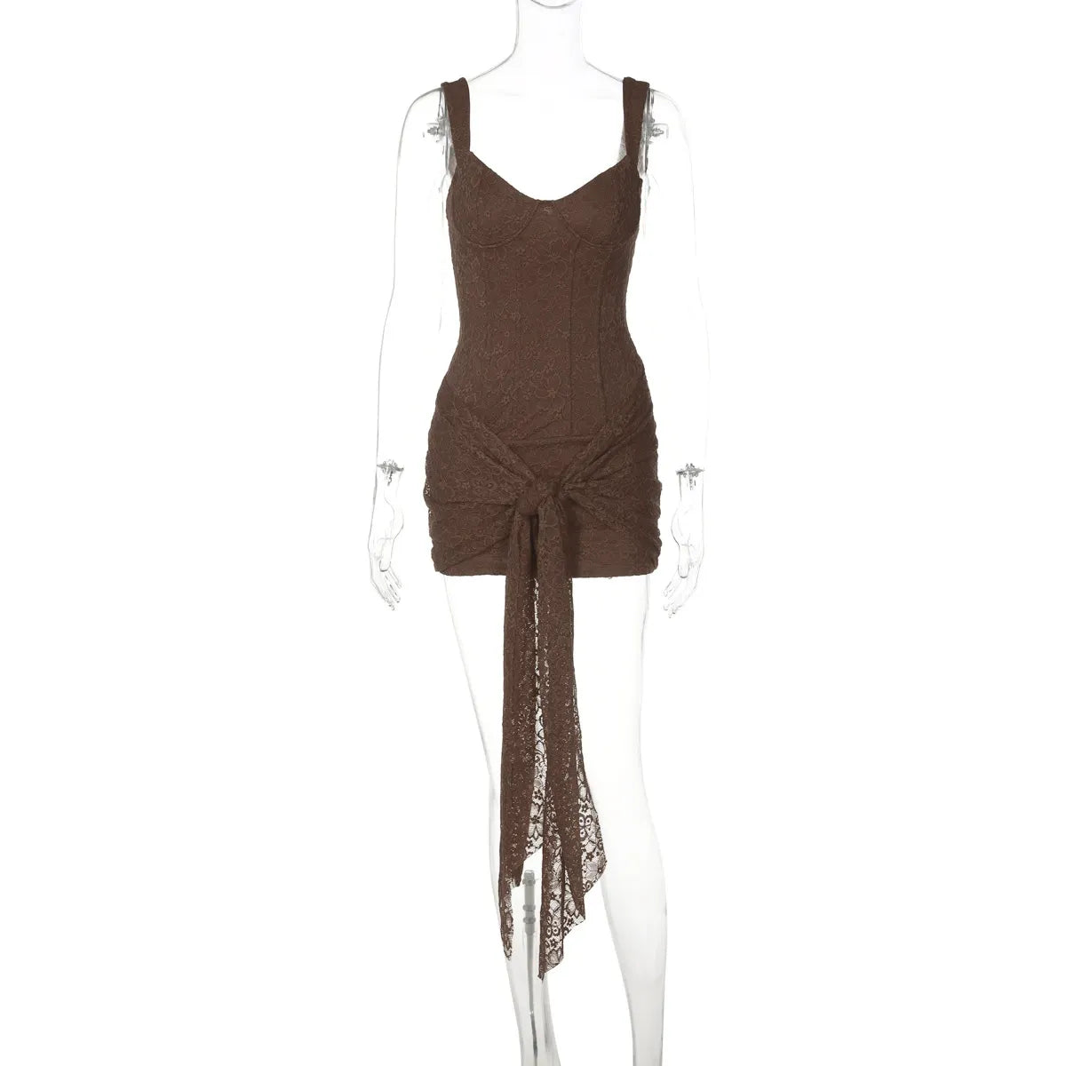 Crochet Lace Self-Tie Mini Dress