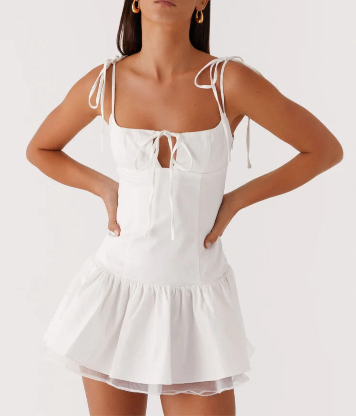 White Shoulder-Tie Mini Dress