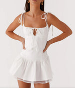 White Shoulder-Tie Mini Dress