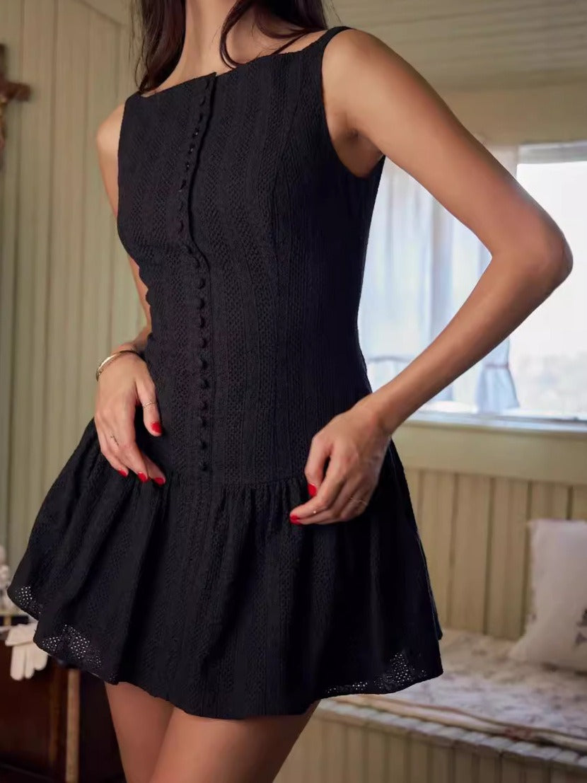 Sweet Eyelet Buttoned Mini Dress