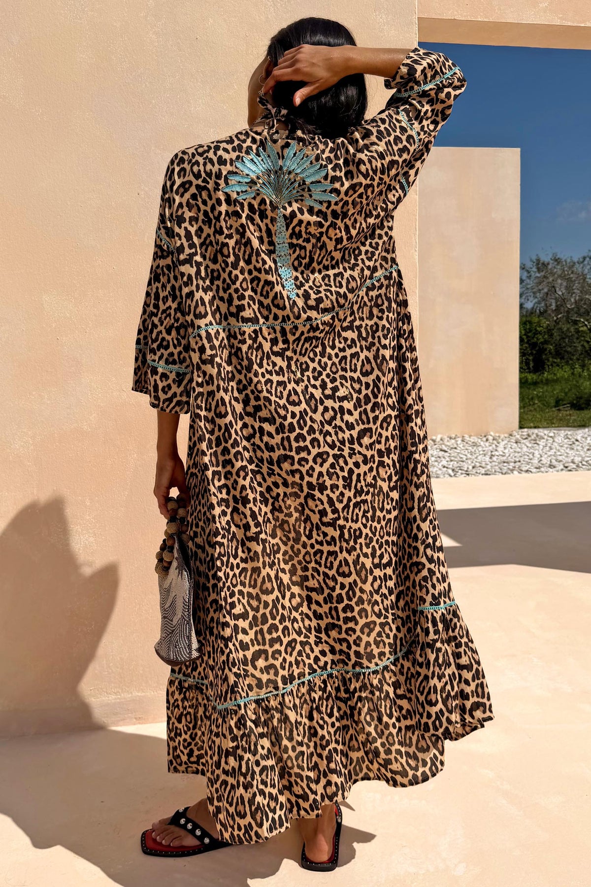 Brown Leopard Print Open Front Kimono