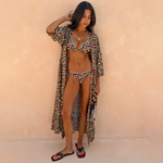 Brown Leopard Print Open Front Kimono