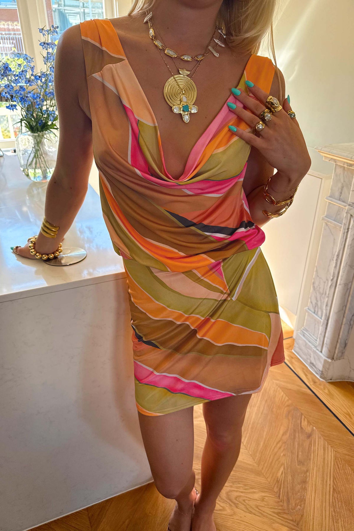 Abstract Abstract Print Cowl Mini Dress