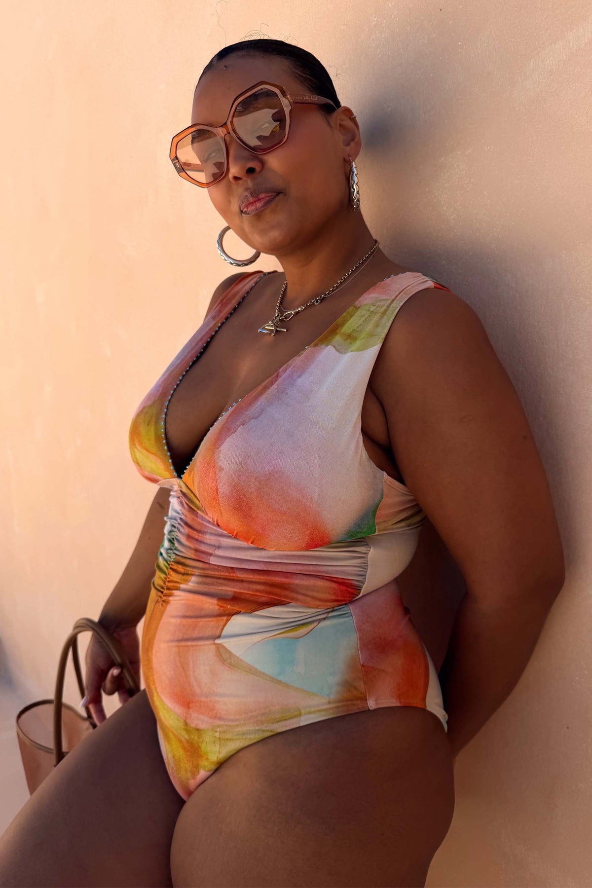 Abstract Print Plunge Swimsuit