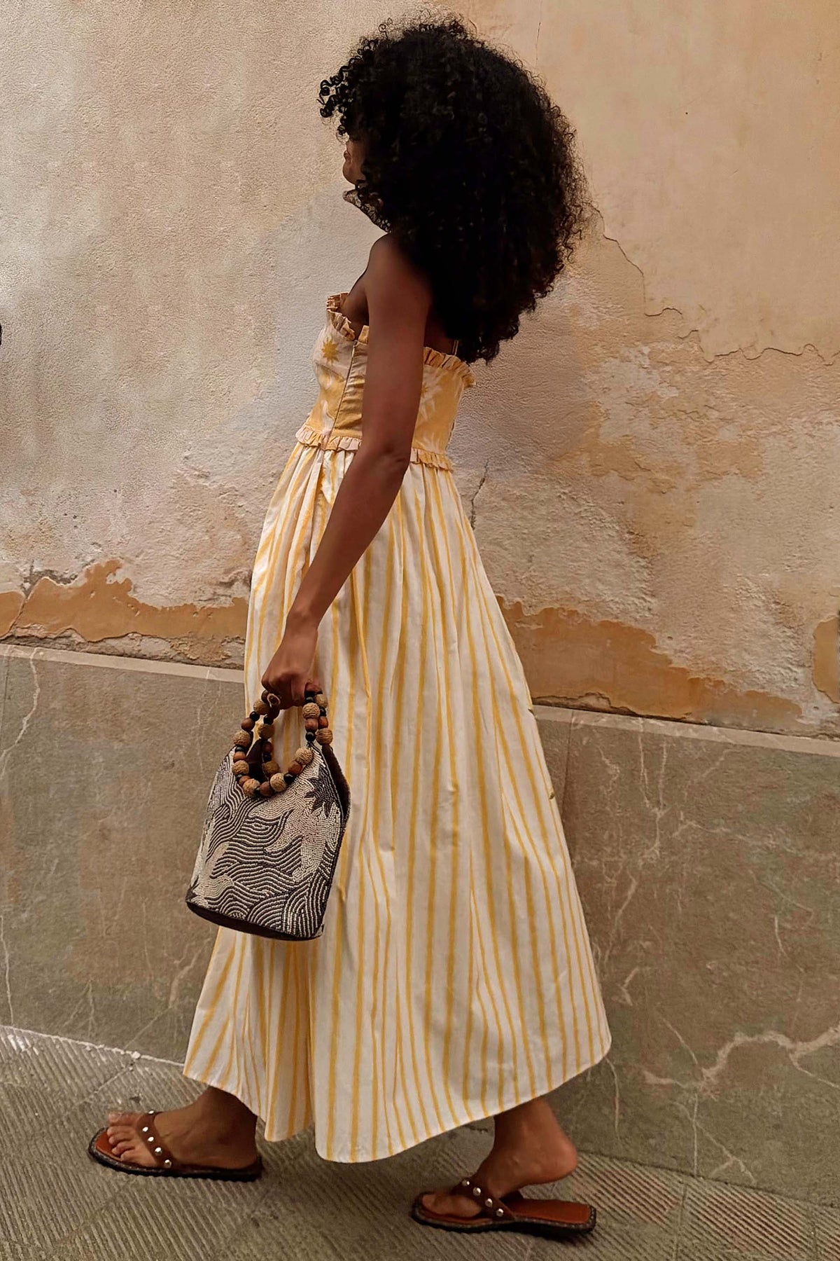 Yellow Stripe Halter Midi Dress