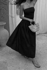 Black Solid Strapless Midi Dress